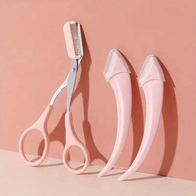 Eyebrow Trimmer Set, Curved Eyebrow Razor, Eyebrow Scissors With Comb, Convenient Easy Beauty Tools For Beginners