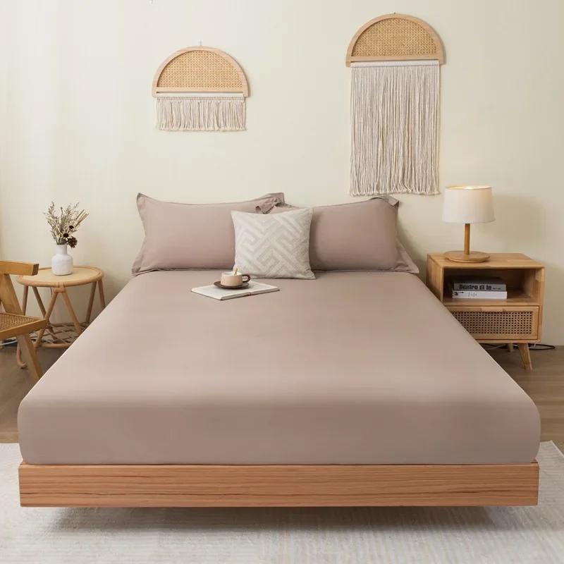 

Cotton Fitted Sheet with Elastic Bands Non Slip Adjustable Mattress Cover for Double King Queen Bed 120x200 150x200 200x220cm 2 Pillowcases хаки