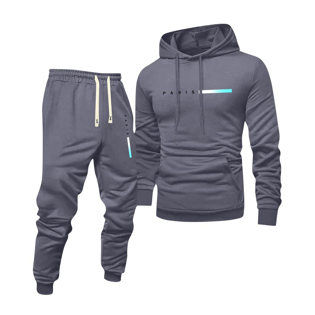 Men's Printed Hooded Sweatshirt And Sweatpants Casual Sports Suit