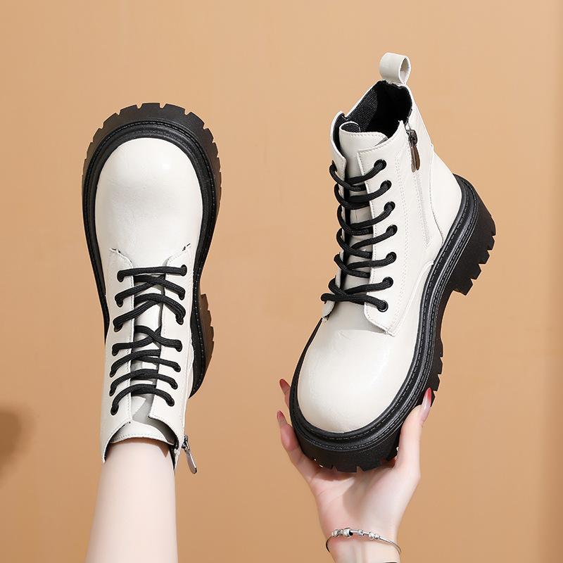 Large size Martin boots for women's autumn and winter new British style platform short tube lace-up locomotive cool boots for women