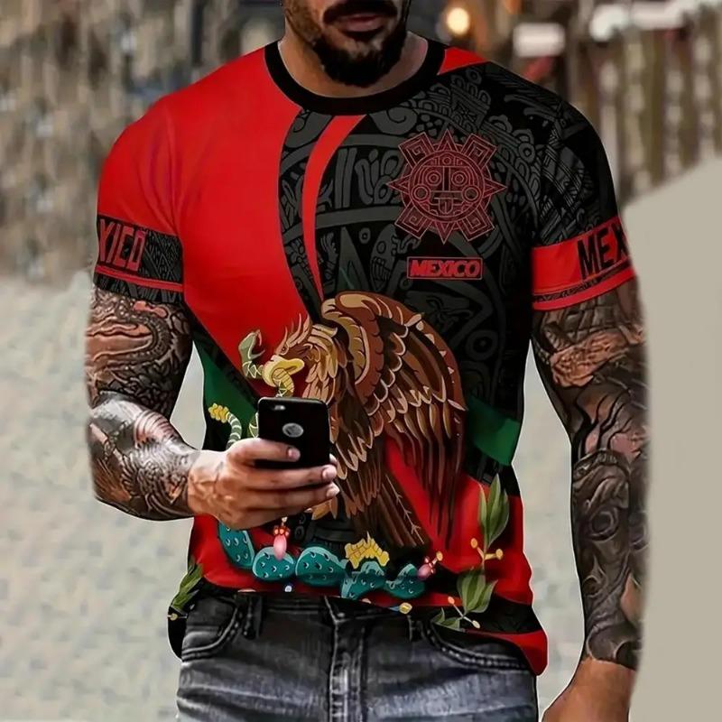 Meksyk Koszulka Męska Moda Wzór z Nadrukiem 3D Krótki Rękaw Oversize T-shirt Rekreacyjny Okrągły Dekolt Tee Streetwear