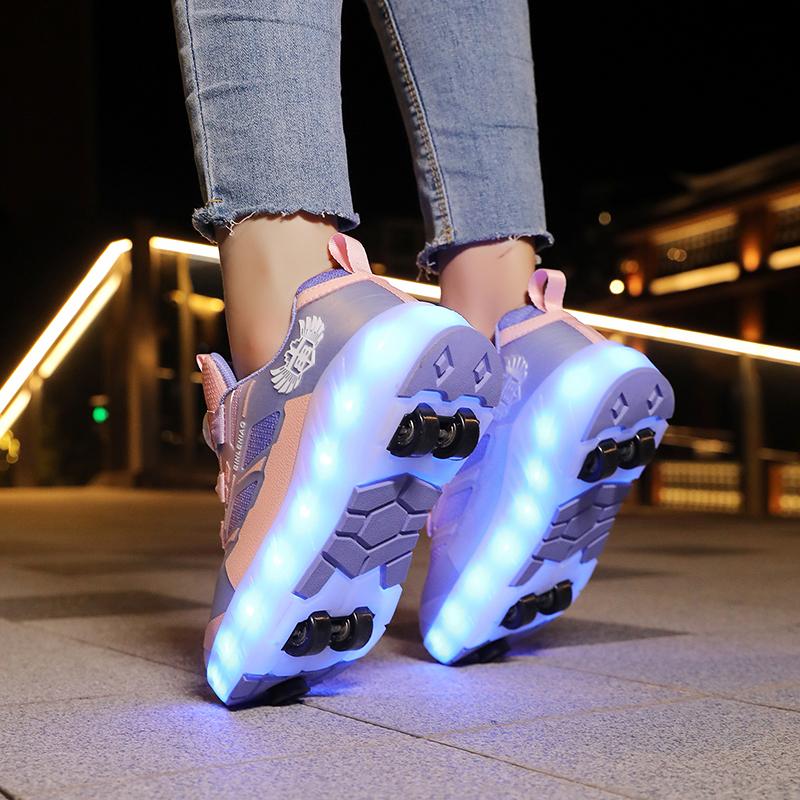 Patines de Ruedas con Freno para Niños Carga Plana Extraíble LED Cuatro Ruedas Zapatillas Deportivas Brillantes Zapatillas Brillantes para Mujer