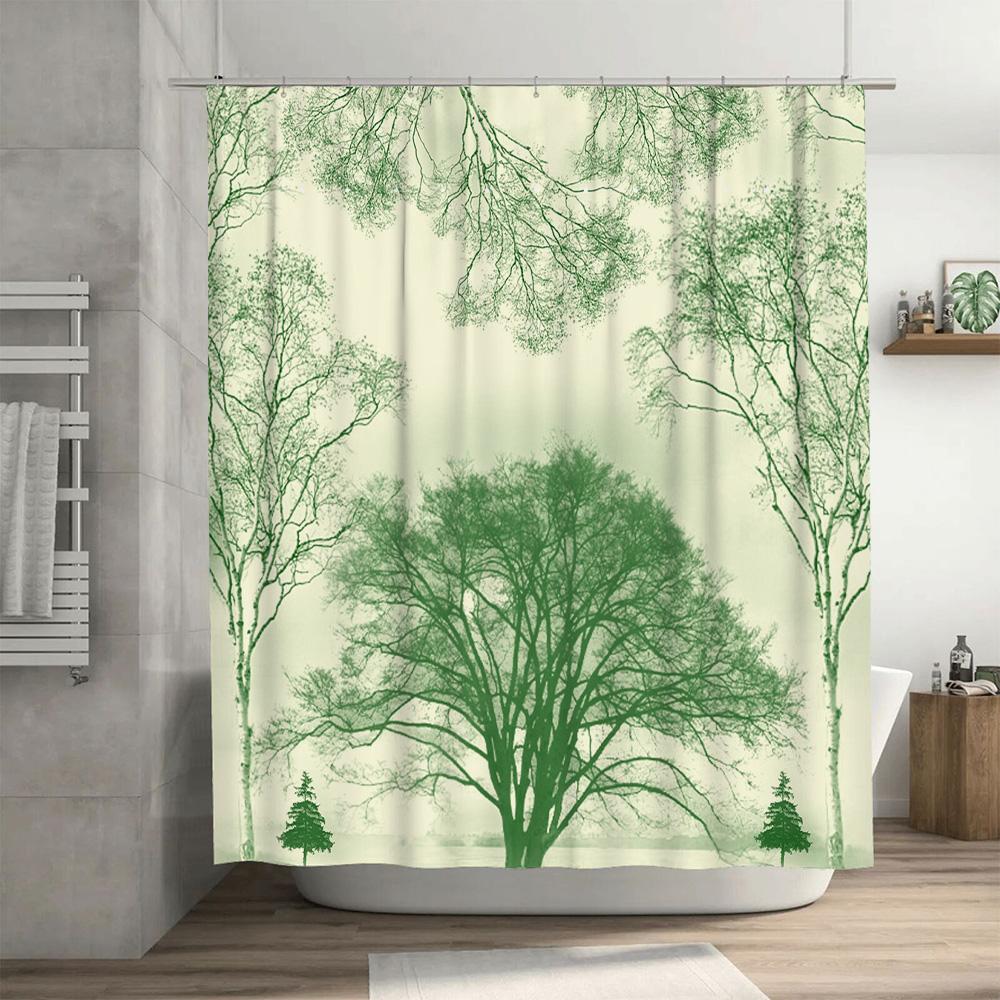 Green Tree Pattern Shower Curtain Waterproof Fabric Bathroom Decor Home Decoration Modern Style Artistic Print Umbrella Cover La