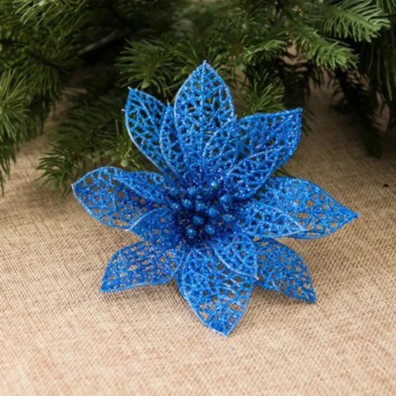 

Christmas Simulation Flowers Xmas Tree Decorative Wreath Ornaments Hollowed Out Flower Merry Christma Natal Navidad Party Decor 10pcs синій