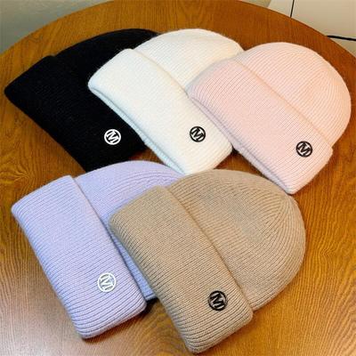 New Letter M Logo Rabbit Fur Beanie Women's Autumn and Winter Korean Version Versatile Thickened Warm Hat Ear Protection Rabbit Fur Knitted Hat