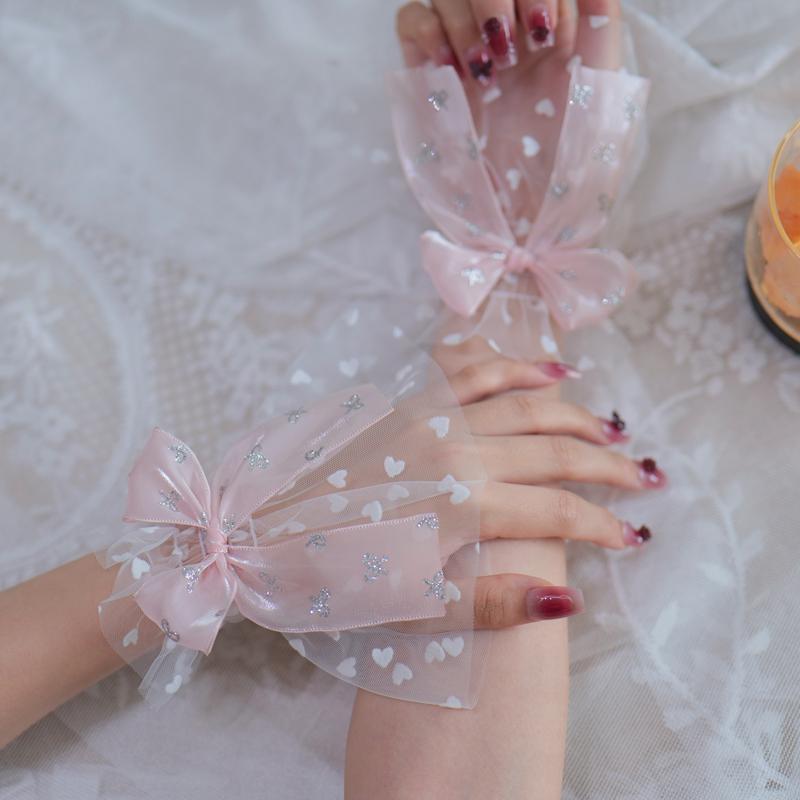 Fashion Bow Fairy Hand Decoration Fake Sleeves Sweater Short Wrist Tulle Cuffs Maid Cosplay Arm Cover Elastic Bracelet