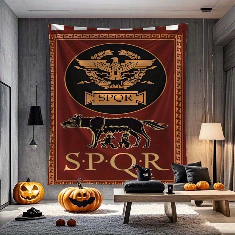 Red And Gold Roman Eagle Emblem With Wolf Print Tapestry, Bold Wall Art, Dormitory Decoration
