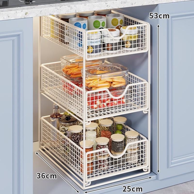 Pull-Out Cabinet Organizer Shelf Kitchen Sink Pantry Snacks Spices Storage Adjustable Multi-Layer Drawer Rack