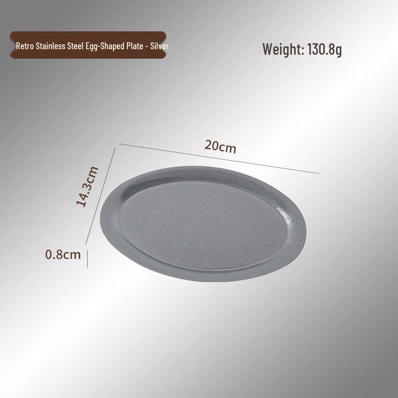 Japanese Retro 304 Stainless Steel Egg-Shaped Antique Oval Plate for BBQ and cafes