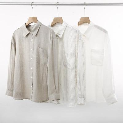 Spring & Summer Women's Long Sleeve Solid Linen Shirt - Casual, Loose, and Lightweight