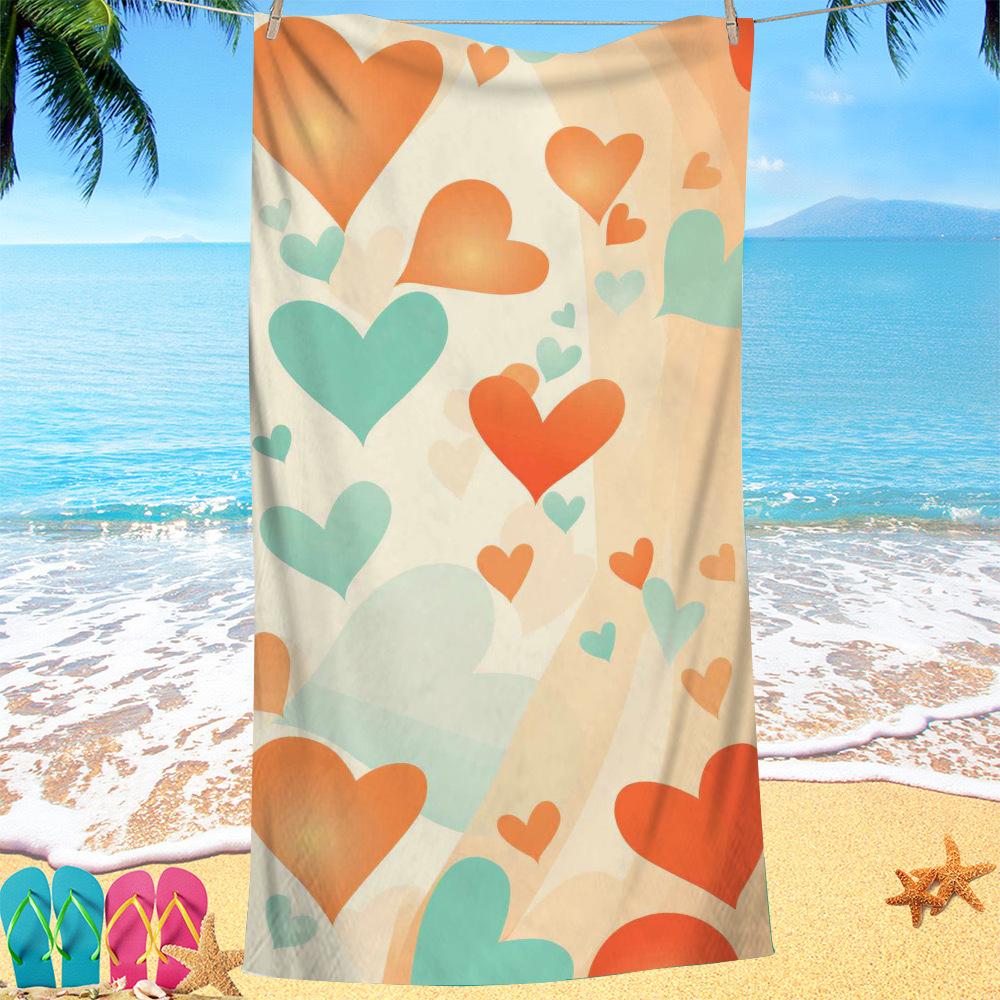 Kreativ bemalte Herzen digital bedrucktes Polyester Superfeine Faser doppelseitiges Fleece Strandurlaub Badetuch, Strandtuch