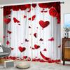 2PC Red Rose Heart Butterfly Sheer Curtains Romantic Valentine Print Light Filtering Drapes Sweet Home Decor for Bedrooms