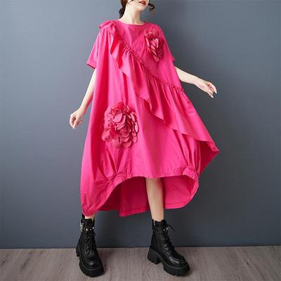 Kurzärmlig Übergröße Vintage floral Neu in Kleider für Frauen lässig locker Midi lang Sommerkleid