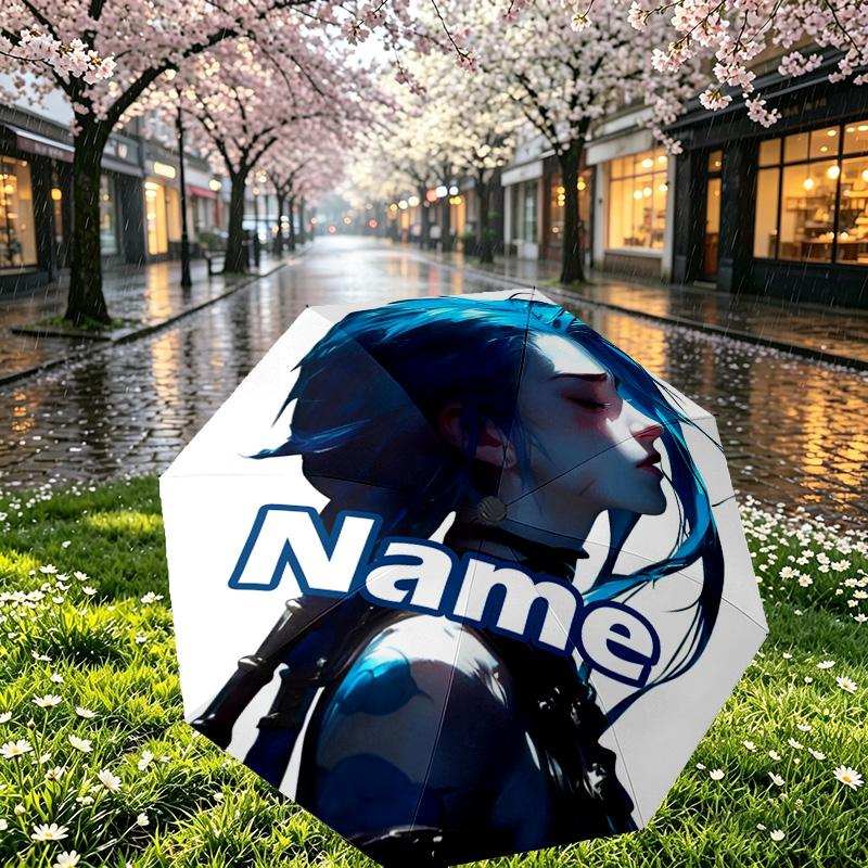Custom Name Personalized Jinx Print Umbrella, Auto Open Close, 8‑Rib Sturdy Frame, Commute Camping Hiking Use, Birthday Gift