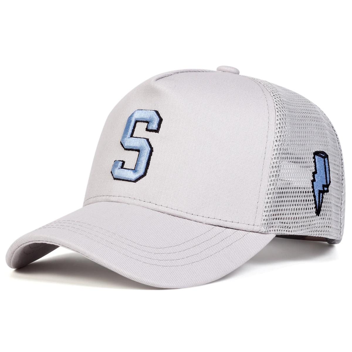 

Unisex S Letter Embroidery Side Lightning Baseball Net Caps Spring Summer Outdoor Adjustable Casual Hats Sunscreen Hat Cap сірий