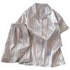 Stylish And Simple Ice Silk Pajamas Women'S Summer Short-Sleeved Cardigan Striped Sweet Loungewear Suit