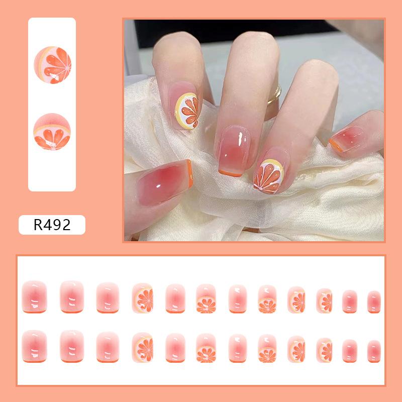 Unghie Finte Estate Nuovo Rosa Indossa Unghie Arancione Nail Art Unghie Finte Rimovibili
