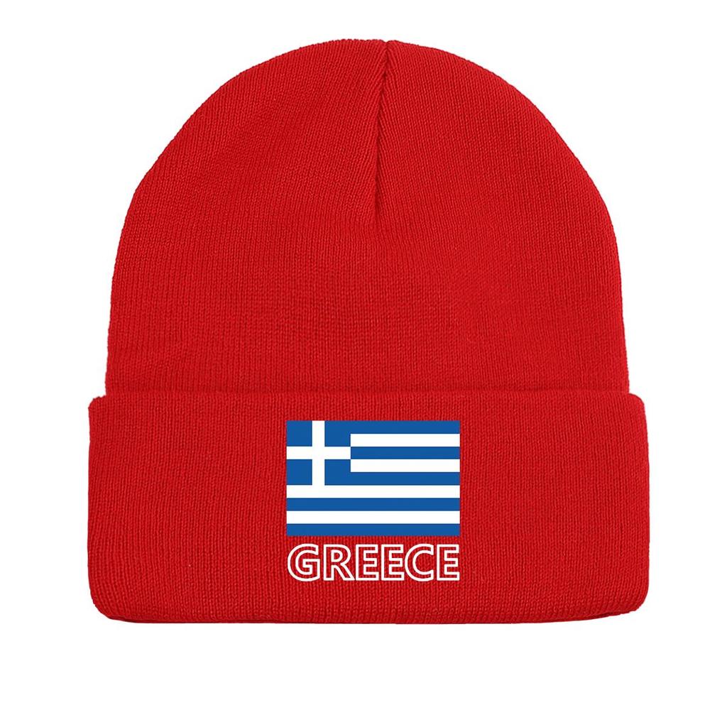 Flag of Greece Print Knitted Hat Beanie, Patriotic Skull Cap Candy Color Windproof Simple Bonnet Knit Cap Beanie