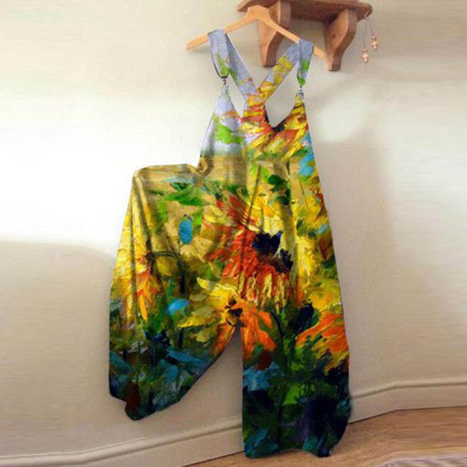 

Женский модный свободный повседневный комбинезон с широкими штанинами и принтом больших размеров на спине XXL зелёный