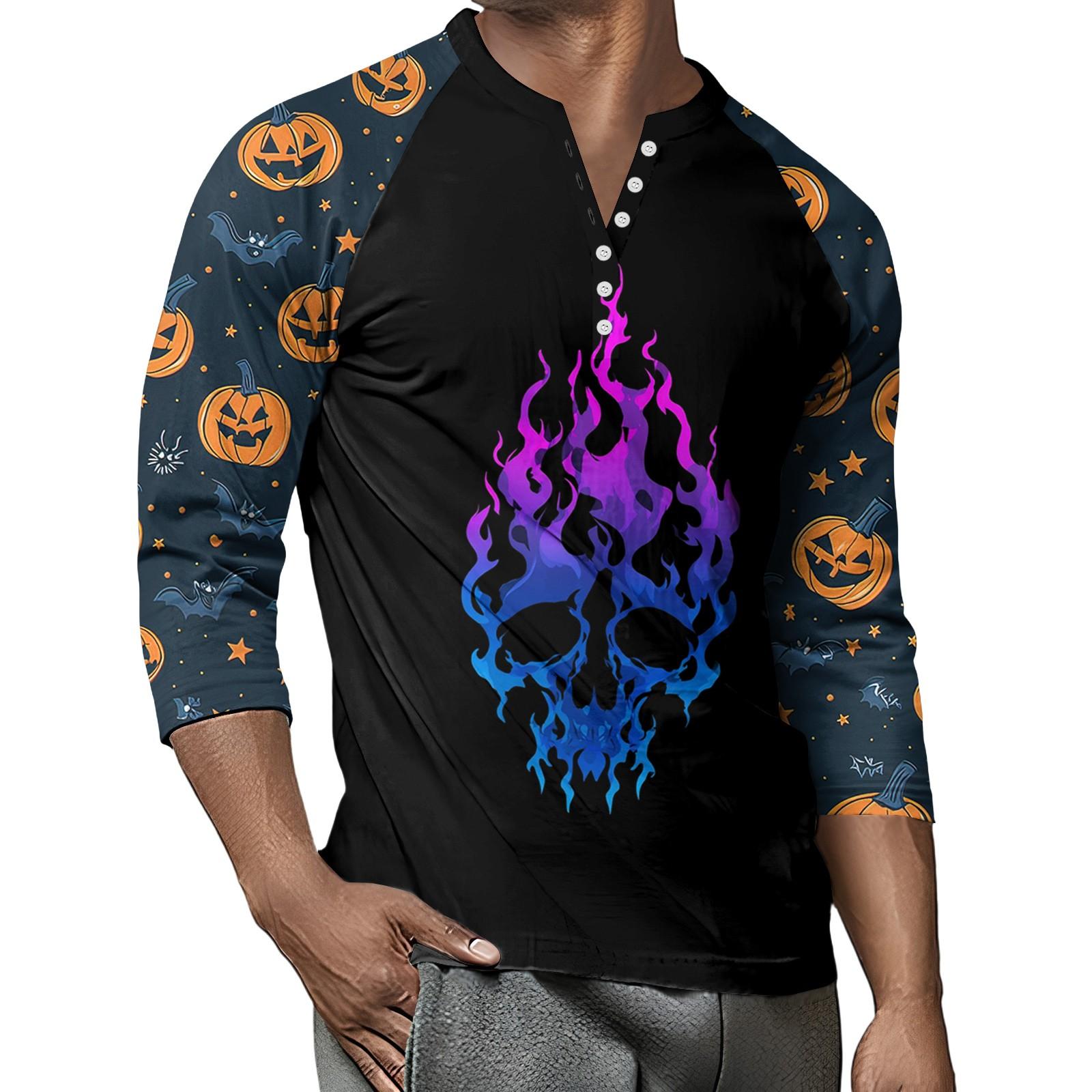 

Мужской контрастный топ реглан на пуговицах с рукавом 3/4 S тёмно-синий