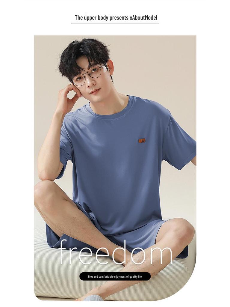 Men's Modal Short Sleeve Pajama Set - Lightweight Summer Loungwear, Loose Fit, Plus Size 200 Jin
