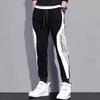 Men's Autumn Winter Fleece Lined Warm Casual Black Long Pants Color Block Style Sports Sweatpants Loose Cuffed Pants