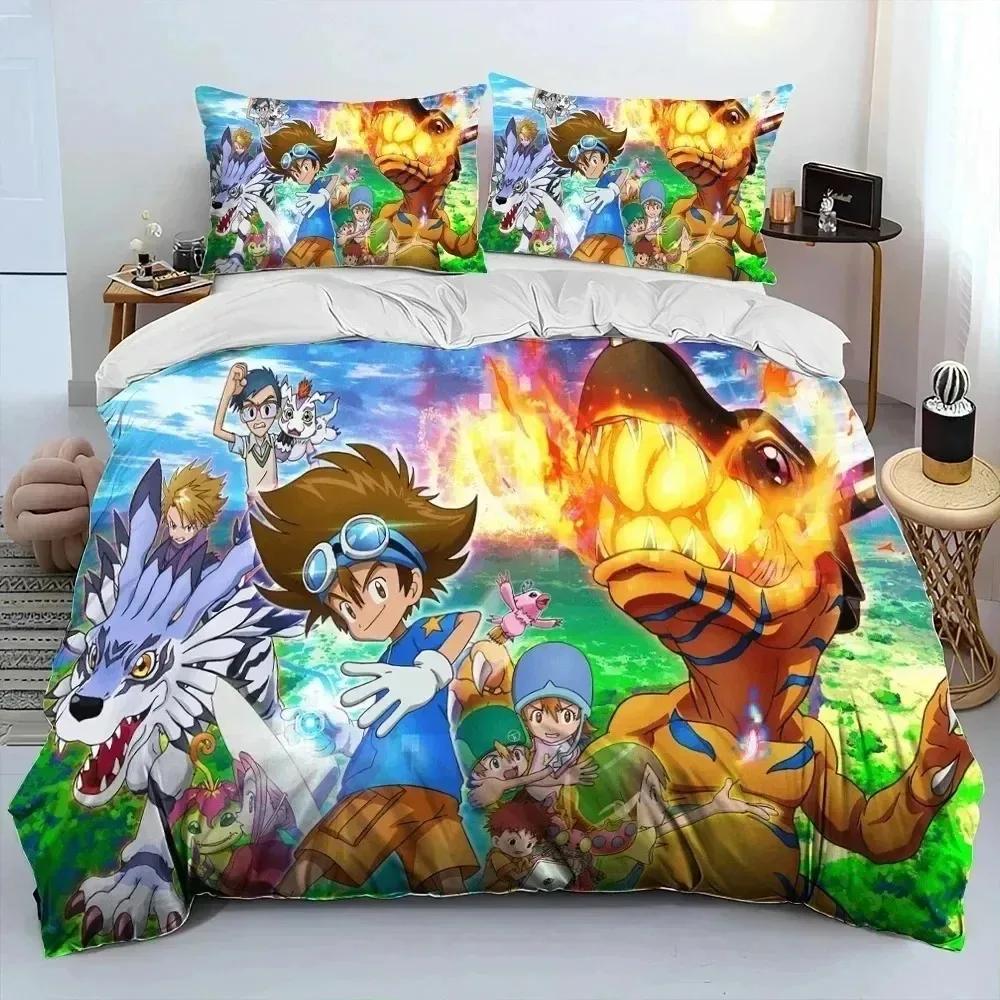 Cartoon Duvet Cover Anime Digimon Adventure Monster Bedding Set Quilt Cover Pillowcase Comforter King Queen Size Boys Adult