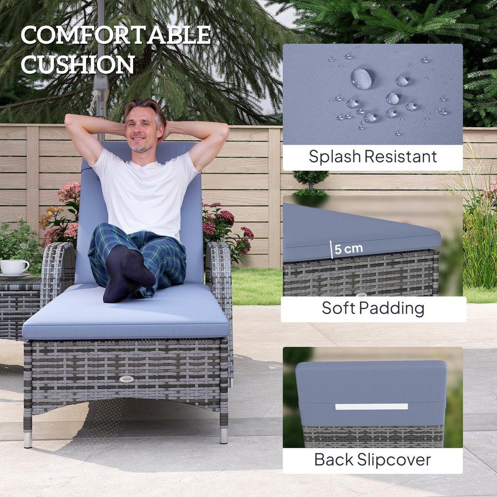 2 Seater Rattan Sun Lounger Set with Side Table-Grey