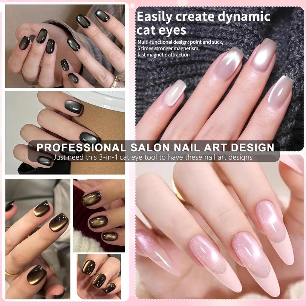 LINMANDA Cat-Eye Nail Magnet Double-Headed Cylindrical for Use with Cat-Eye Gel Nail Polish Suitable for Home and Nail Salon Use