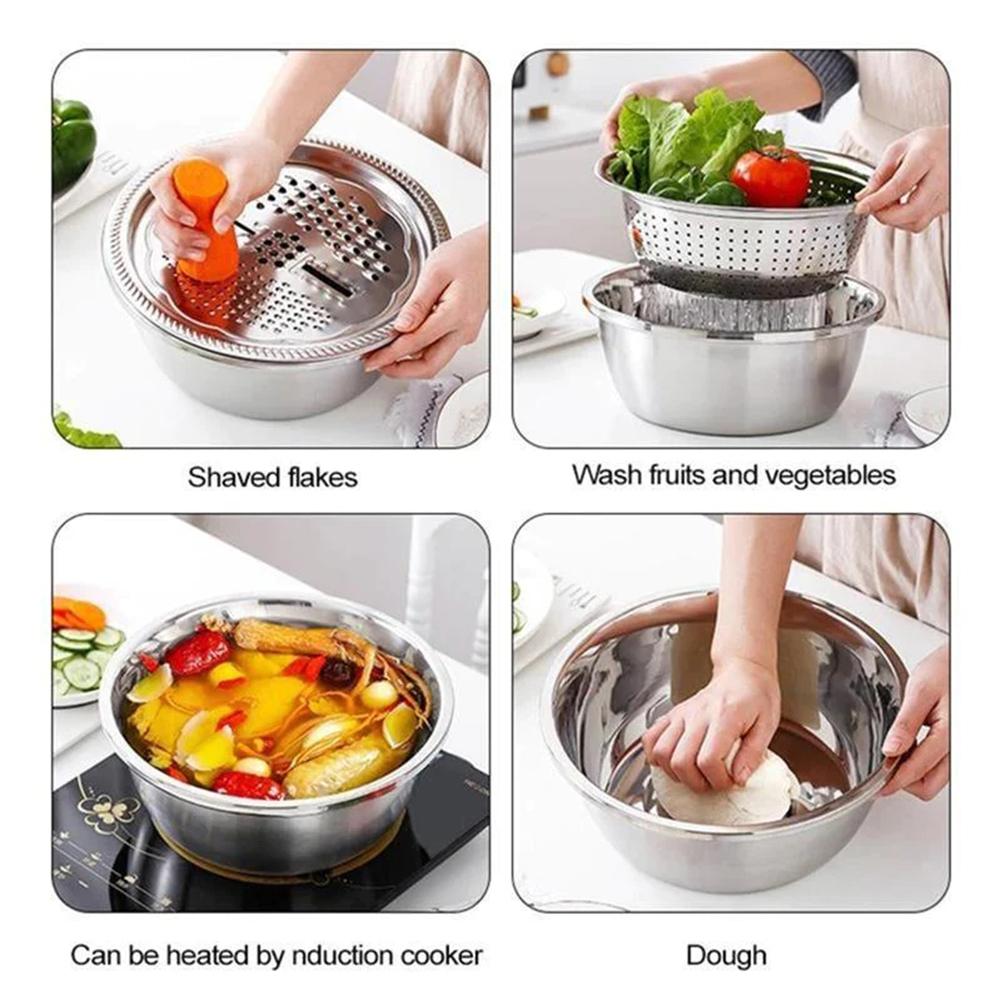 Quick Draining Stainless Steel Basin With Grater/Slicers Large Capacity Washing Strainer For Carrots Fruit