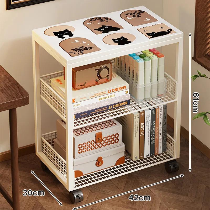 Movable Bookshelves, Tableside Floor-standing Shelves, Multi-level Wheeled Storage, Living Room Wall Storage Racks.