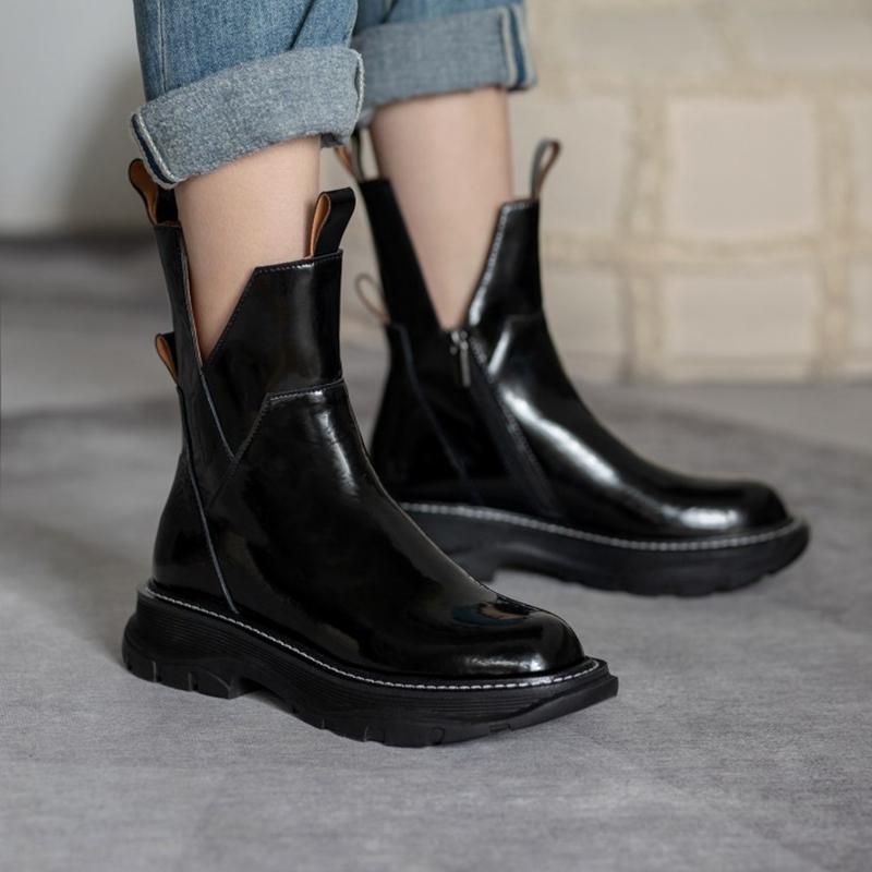 Fashion Women Shoes Platform Women Boots 2024 Winter Genuine Leather Zip Ankle Boots Women Autumn Black Zapatos De Mujer Chunky Boots
