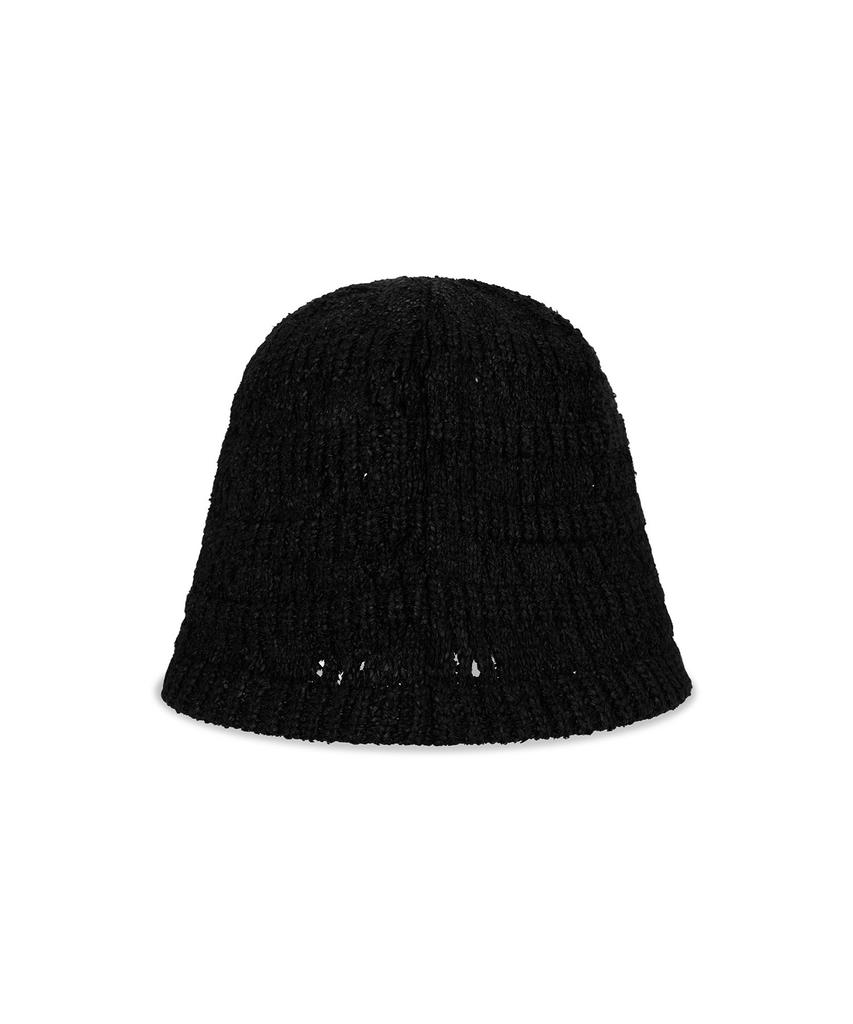 Bajal Va Curved Oval Metal Floral Punched Knit Bucket Hat Black