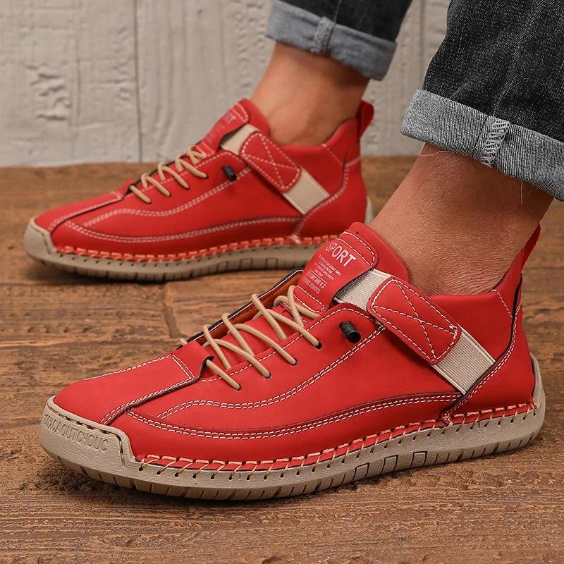 Men's Leather Shoes Durable Fashionable Trendy Luxurious Brand Design Flat Shoes Stitching High-quality Walking  Travel Shoes