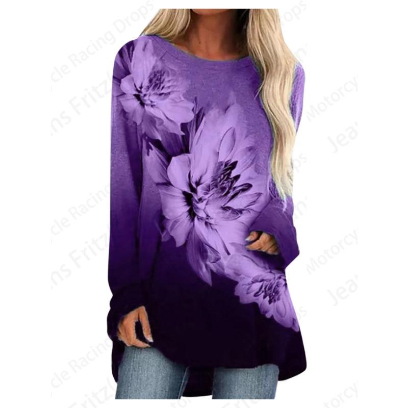 Women's Printed Long-sleeved T-shirt, Suitable for Spring, Autumn and Winter Seasons. Fashionable and Versatile, Machine Washable.