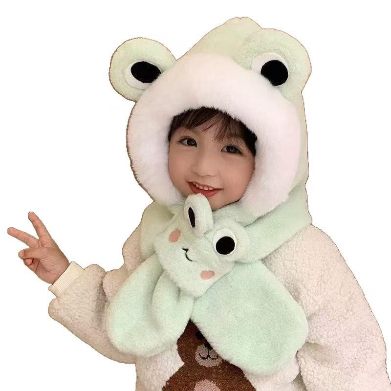 Kinder Plüsch Mütze Schal integrierte Mütze Saison Jungen Ohrenmütze Mädchen Baby niedlich Cartoon zweiteiliges Set