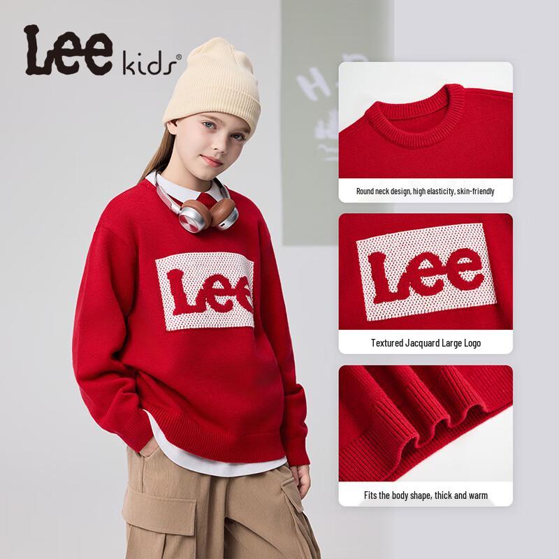 Lee Kids Children's Thick Warm Round Neck Pullover Sweater with Contrast Logo