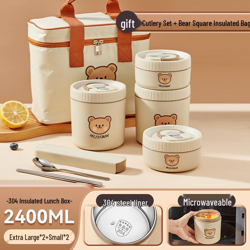 Stainless Steel Insulated Lunch Box & Soup Bowl - Microwave Safe Cartoon Bento for Office Workers