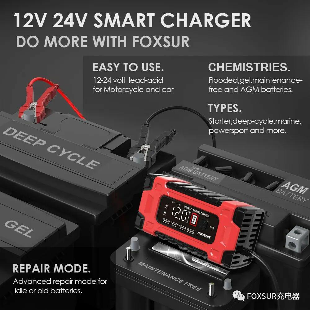 Awtools Em Prostownik Foxsur 12V&24V 10A Lcd