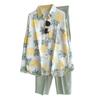 2 ks/sada Dámská košile Kalhoty Set Barevný potisk Klopa Dlouhý rukáv Jednořadá halenka Široká noha Volné Pružný pas Kalhoty Set Dámské Neformální