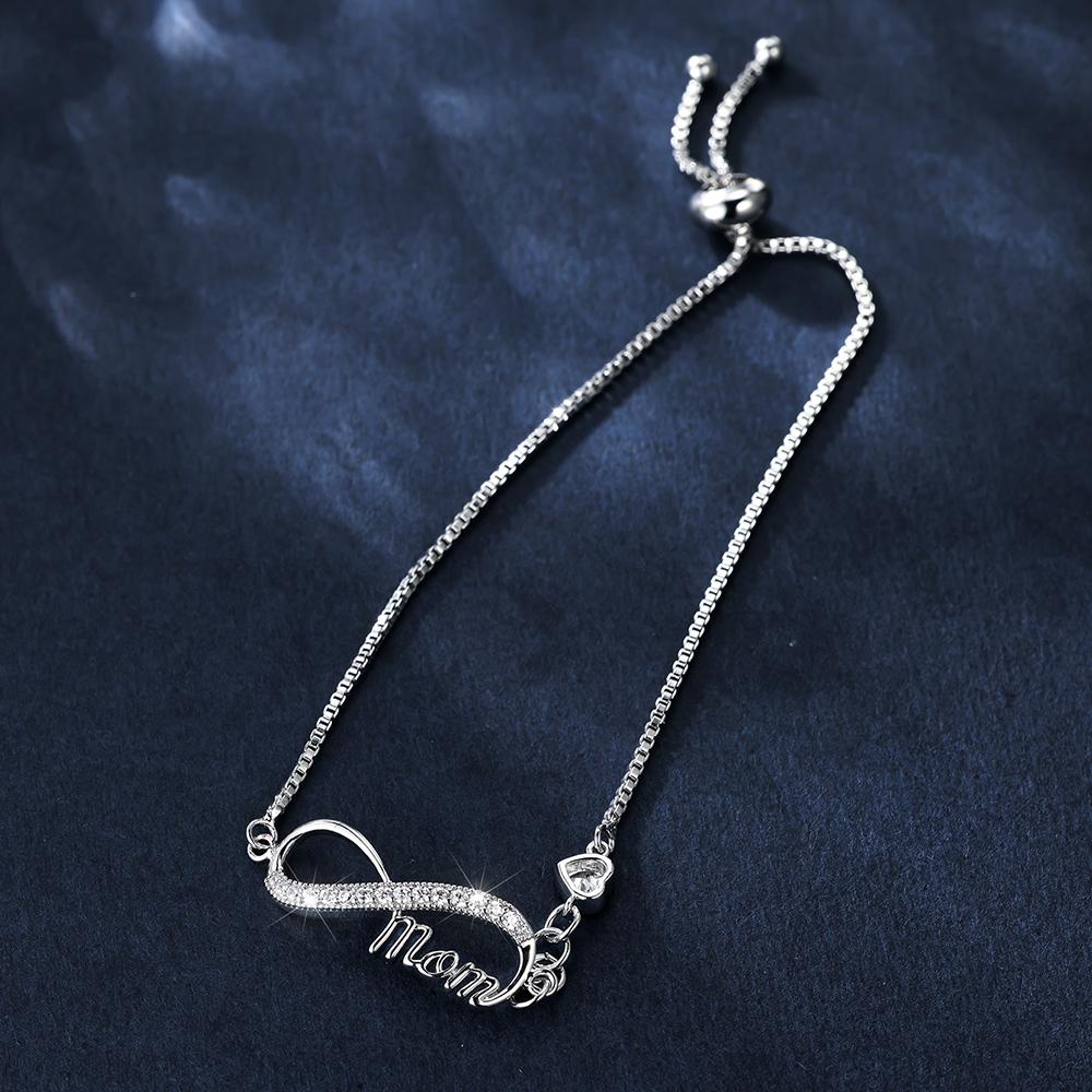 Infinity Mom Cubic Zirconia Link Chain Armbånd Geometrisk Design Justerbare luksussmykker for kvinner Gaver til mor