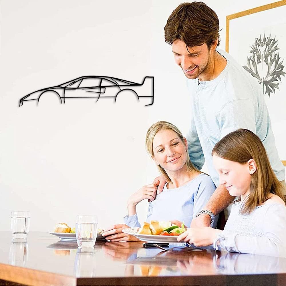 JILIP Car Metal Wall Art Signs, Modern Hanging Wall Silhouette Decor, Black Geometric Wall Sculptures, Home Office and Living Room (Size :