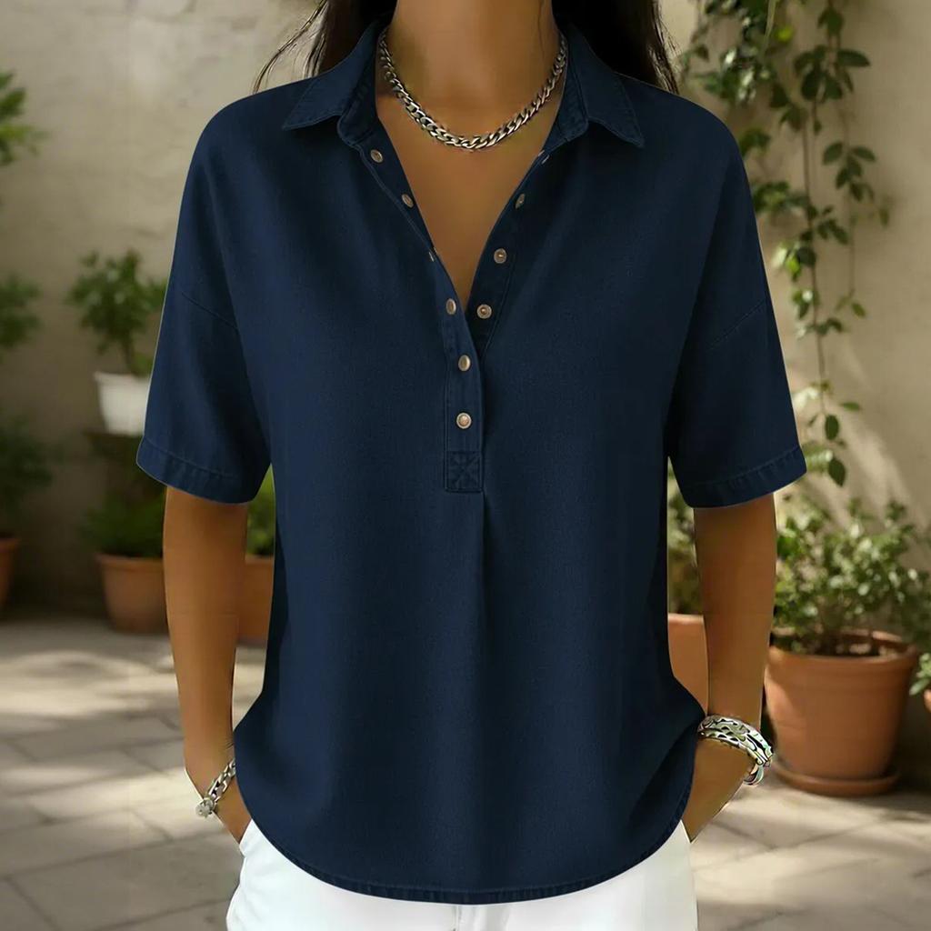 Women's Loose Fit Denim Button Trim Top, Casual Button Blouse for Women, Daily Wear Basic Top