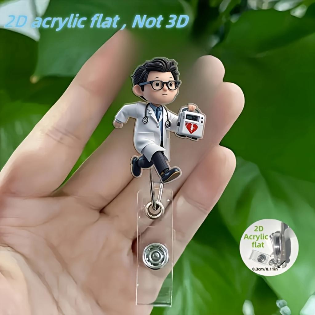 2D Flat Acrylic Emergency Doctor Retractable Badge Reel, Medical Symbol ID Holder, Gift For Nurse Doctor Student Teacher Medical Office Staff