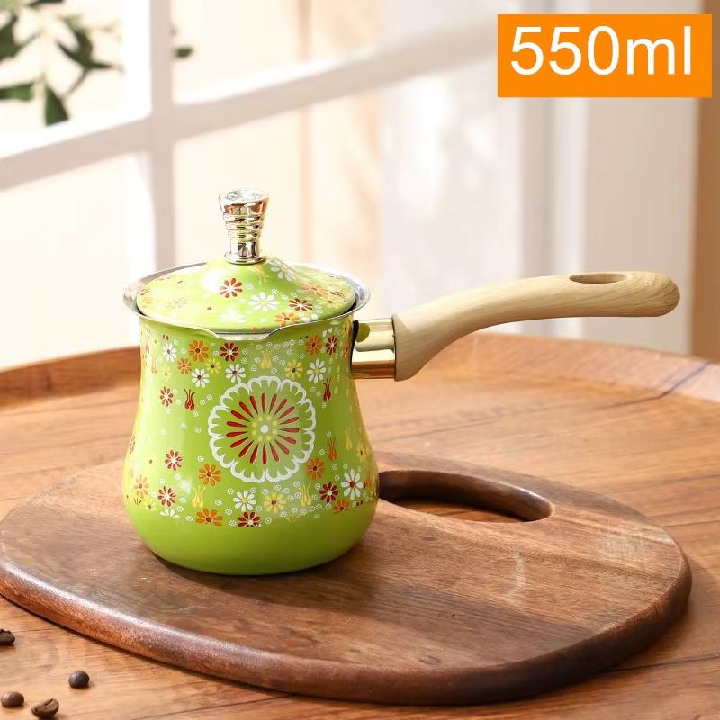 Stainless Steel Coffee Pot with Lid Chocolate Butter Milk Cup Coffee Tea Melting Jug Moka Pot for Office Home Kitchen