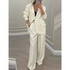 Temperament Women's Pants Suit Loose Solid Color Autumn Winter Commuting Long-sleeved Lapel Top Wide-leg Trousers Two-piece Set