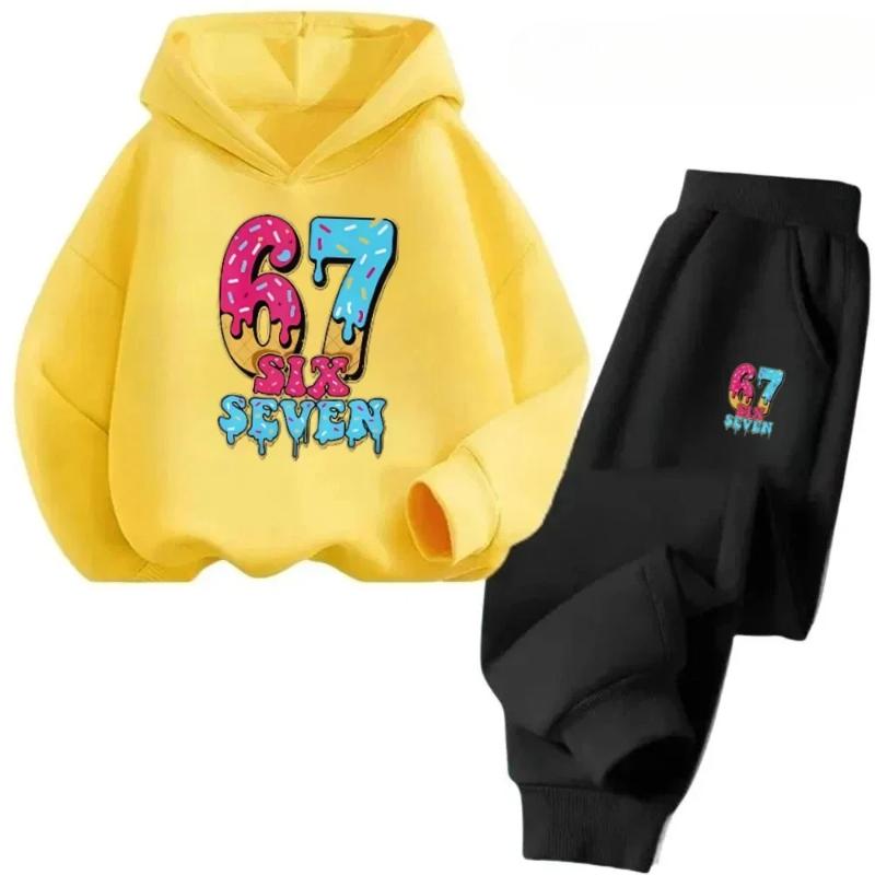 67 Hot Sale Kids Outfit 4-13Y 2Pcs Tracksuit Cartoon Teal A Brain Rot 67 Six Seven Print Children's Comfortable Sweatshirt Set