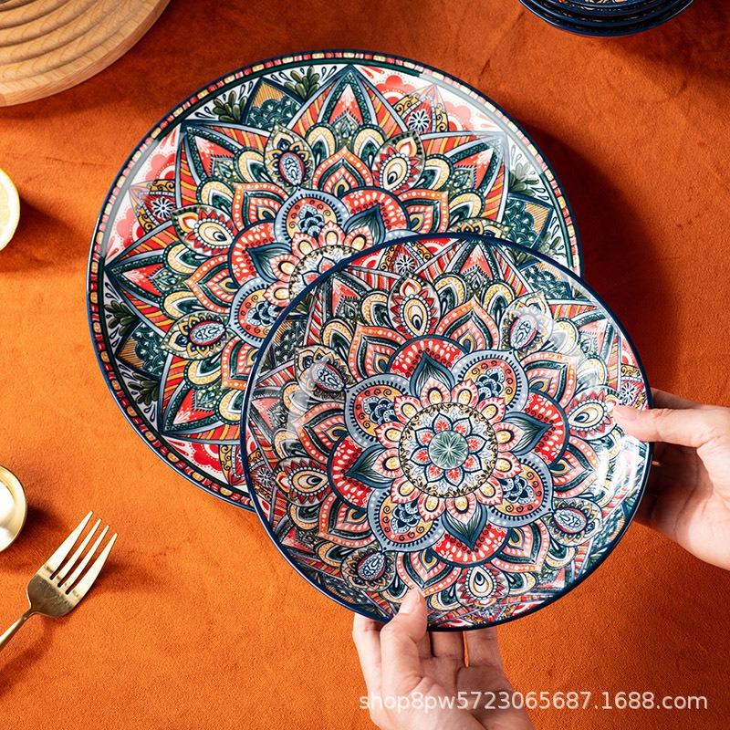 Bohemian ceramic dishes tableware set household baking pan handle bowl rice bowl binaural bowl soup bowl plate