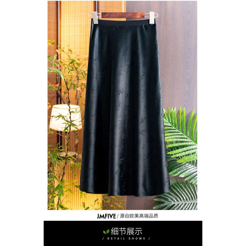 

Acetate Satin High-end National for Women Elegant High-waisted and Slimming Jacquard A-line Skirt 4XL чорний