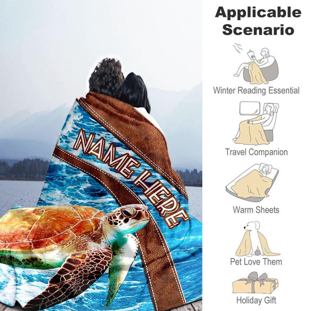 Turtle Style Customize Your Name Blanket Cozy Personalized Blanket Soft & Cozy Great for Nap Sofa Seaside Chair Four Seasons Multipurpose